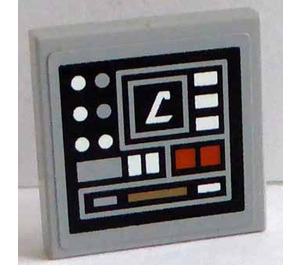 LEGO Medium Stone Gray Tile 2 x 2 with Control Panel Sticker with Groove (3068)