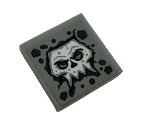 LEGO Medium Steengrijs Tegel 2 x 2 met Cracked Stone Skull Gezicht Sticker met groef (3068)