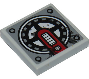 LEGO Mittleres Steingrau Fliese 2 x 2 mit Dark rot Arm und Schwarz Fan Aufkleber mit Nut (3068)