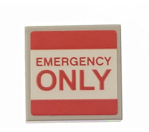 LEGO Gris pierre moyen Tuile 2 x 2 avec ‘Emergency Only’ Autocollant avec rainure (3068)