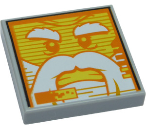 LEGO Medium Stone Gray Tile 2 x 2 with Face 'Mechlok' with Groove (3068 / 34306)