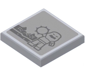 LEGO Medium Stone Gray Tile 2 x 2 with Grey Clayface with Spiked Ball Sticker with Groove (3068)