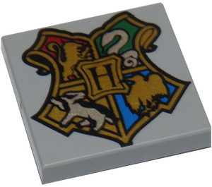 LEGO Střední kamenná šedá Dlaždice 2 x 2 s Hogwarts logo s drážkou (3068 / 92451)