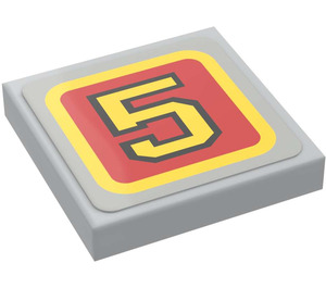 LEGO Medium Stone Gray Tile 2 x 2 with Number '5' Sticker with Groove (3068)