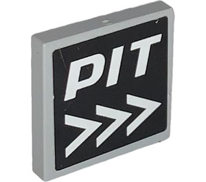 LEGO Medium Stone Gray Tile 2 x 2 with 'PIT' and Arrows Sticker with Groove (3068)