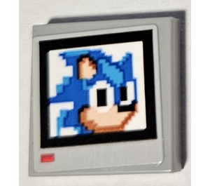 LEGO Mittleres Steingrau Fliese 2 x 2 mit Pixelated Sonic the Hedgehog Kopf Aufkleber mit Nut (3068)