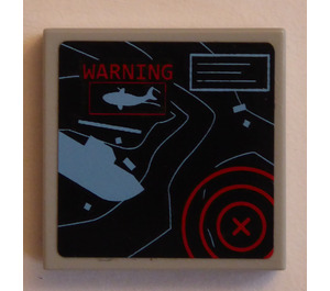 LEGO Medium Stone Gray Tile 2 x 2 with Radar screen, "WARNING" Sticker with Groove (3068)