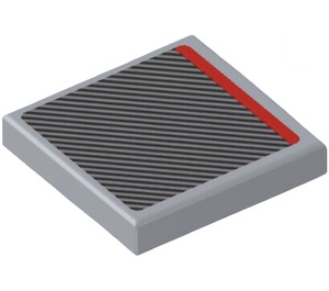 LEGO Medium Stone Gray Tile 2 x 2 with Red Line and Thin, Diagonal Black Stripes (Left) Sticker with Groove (3068)