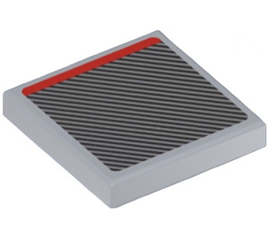 LEGO Medium Stone Gray Tile 2 x 2 with Red Line and Thin, Diagonal Black Stripes (Right) Sticker with Groove (3068)