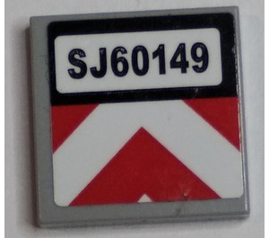 LEGO Medium Stone Gray Tile 2 x 2 with 'SJ60149' and Red and White Chevrons Sticker with Groove (3068)