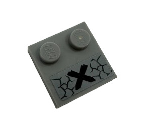 LEGO Mittleres Steingrau Fliese 2 x 2 mit Bolzen auf Kante mit Schwarz Kreuz und Cracks Aufkleber (33909)