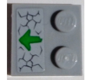 LEGO Gris piedra medio Plana 2 x 2 con Espigas en Borde con Verde Flecha y cracks Pegatina (33909)