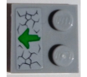 LEGO Gris pierre moyen Tuile 2 x 2 avec Goujons sur Bord avec green La Flèche et cracks Autocollant (33909)