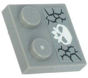 LEGO Gris pierre moyen Tuile 2 x 2 avec Goujons sur Bord avec Skull, Cracks Autocollant (33909)