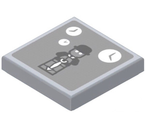 LEGO Medium Stone Gray Tile 2 x 2 with The Clock King and Clocks Sticker with Groove (3068)