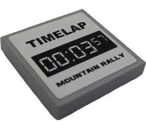 LEGO Medium Stone Gray Tile 2 x 2 with "TIMELAP 00:03:57 MOUNTAIN RALLY" Sticker with Groove (3068)