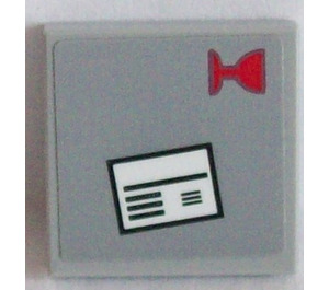 LEGO Medium Stone Gray Tile 2 x 2 with White Envelope and Red Glass Sticker with Groove (3068)