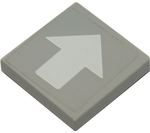 LEGO Medium Stone Gray Tile 2 x 2 with White Wide Arrow Sticker with Groove (3068)