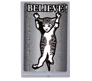 LEGO Medium Stone Gray Tile 2 x 3 with 'Believe!' Poster with Cat Sticker (26603)