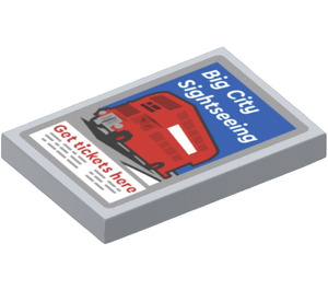LEGO Mittleres Steingrau Fliese 2 x 3 mit ‘Groß City Sightseeing’ rot Bus Poster Aufkleber (26603)
