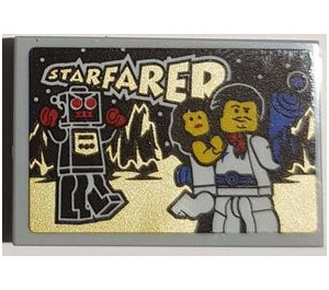 LEGO Medium Stone Gray Tile 2 x 3 with 'STARFARER', Robot and Minifigures Sticker (26603)