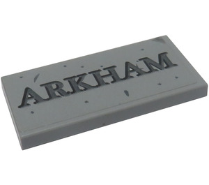 LEGO Medium Stone Gray Tile 2 x 4 with 'ARKHAM' Sticker (87079)