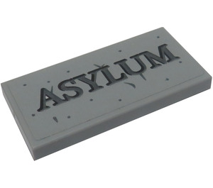 LEGO Medium Stone Gray Tile 2 x 4 with 'ASYLUM' Sticker (87079)