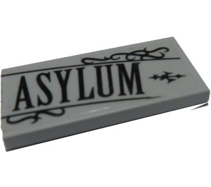 LEGO Medium Stone Gray Tile 2 x 4 with Asylum Sticker (87079)