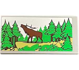 LEGO Medium Stone Gray Tile 2 x 4 with Elk in Forest Sticker (87079)