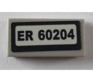 LEGO Medium Stone Gray Tile 2 x 4 with ER 60204 number plate Sticker (87079)