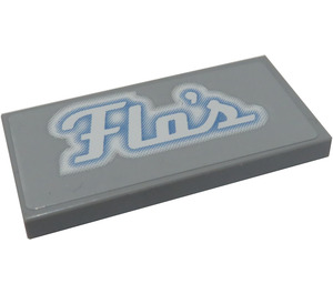 LEGO Medium Stone Gray Tile 2 x 4 with 'Flo's' Sticker (87079)