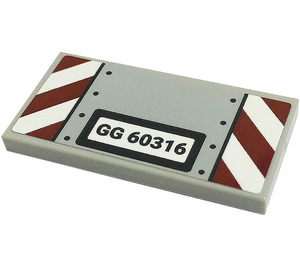 LEGO Medium Stone Gray Tile 2 x 4 with 'GG 60316', Danger Stripes Sticker (87079)