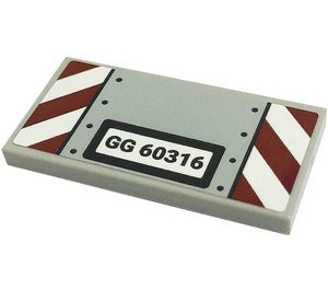 LEGO Gris pierre moyen Tuile 2 x 4 avec 'GG 60316', Danger Rayures Autocollant (87079)