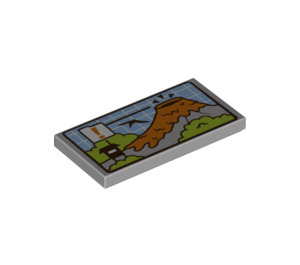 LEGO Medium Stone Gray Tile 2 x 4 with Jurassic Park Map (37831 / 87079)