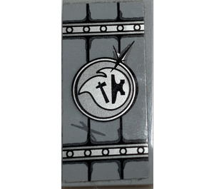 LEGO Medium Stone Gray Tile 2 x 4 with Metal Lid with Scratches and Blacksmith Emblem Sticker (87079)