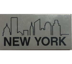 LEGO Medium Stone Gray Tile 2 x 4 with 'NEW YORK' and City Skyline (87079)