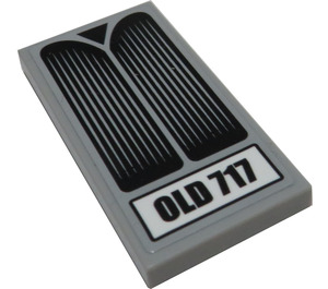 LEGO Medium Stone Gray Tile 2 x 4 with 'OLD 717' License Plate Sticker (87079)