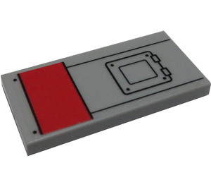 LEGO Mittleres Steingrau Fliese 2 x 4 mit rot Rectangle und Schwarz Hatch Aufkleber (87079)