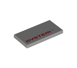 LEGO Medium Stone Gray Tile 2 x 4 with Red 'SYSTEM' (69928 / 87079)
