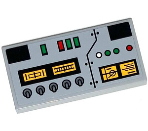 LEGO Medium steengrijs Tegel 2 x 4 met Tag-Pod Control Paneel Sticker (87079)