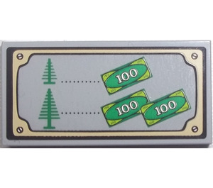 LEGO Medium Stone Gray Tile 2 x 4 with Trees and Money Sticker (87079)