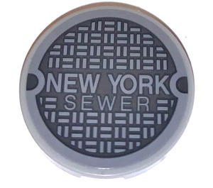LEGO Medium Stone Gray Tile 3 x 3 Round with NEW YORK SEWER Sticker (67095)