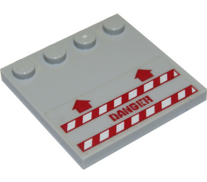LEGO Gris pierre moyen Tuile 4 x 4 avec Goujons sur Bord avec 2 Arrows, 'DANGER' et rouge et blanc Danger Rayures Autocollant (6179)