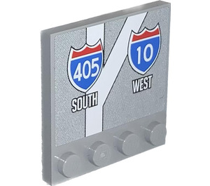 LEGO Medium Stone Gray Tile 4 x 4 with Studs on Edge with '405 SOUTH' and '10 WEST' Road Signs Sticker (6179)