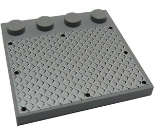 LEGO Medium Stone Gray Tile 4 x 4 with Studs on Edge with 8 Black Rivets on Large Silver Tread Plate Sticker (6179)