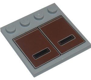 LEGO Mittleres Steingrau Fliese 4 x 4 mit Bolzen auf Kante mit Brown panels 7753 Aufkleber (6179)