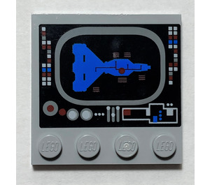 LEGO Medium Stengrå Bricka 4 x 4 med Knoppar på Kant med Control Panel 7964 Klistermärke (6179)