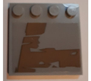 LEGO Gris pierre moyen Tuile 4 x 4 avec Goujons sur Bord avec Gold beaten Panneau design La gauche Autocollant (6179)