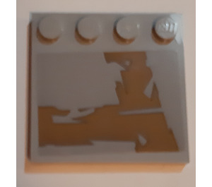 LEGO Mittleres Steingrau Fliese 4 x 4 mit Bolzen auf Kante mit Gold beaten Panel design Recht Aufkleber (6179)