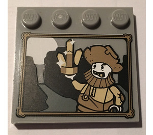 LEGO Medium Stone Gray Tile 4 x 4 with Studs on Edge with Portrait of Man with Rock Sticker (6179)